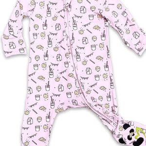 Bellabu Bear Kids' Milk & Cookies Pink Convertible Footie Pajamas NWOT